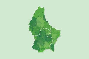 Luxembourg watercolor map of green color with border lines of different regions on light background vector