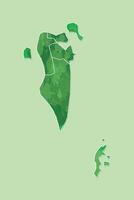 Bahrain watercolor map of green color with border lines of different cities on light background vector