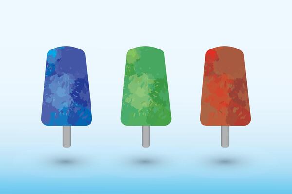 A set of ice creams made of watercolor on white background of different colors