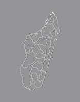 Madagascar map with border lines of regions using gray color on dark background vector