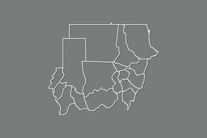 Sudan map with border lines of states using gray color on dark background vector