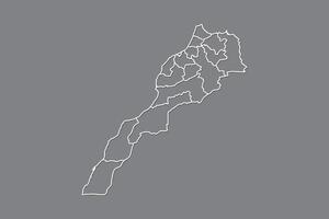 Morocco map with border lines of regions using gray color on dark background vector