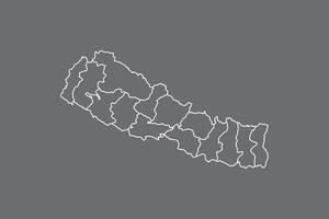 Nepal map with border lines of divisions using gray color on dark background vector