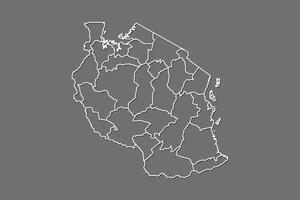 Tanzania map with border lines of regions using gray color on dark background vector