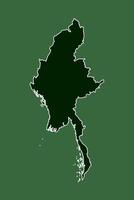 Myanmar map with single border line boundary using green color area on dark background vector