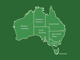 Australia map land area with state names on green background illustration vector