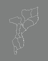 Mozambique map with border lines of provinces using gray color on dark background vector