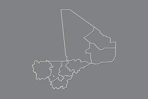 Mali map with border lines of regions using gray color on dark background vector
