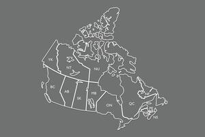 Canada map outline with state names on black background illustration vector