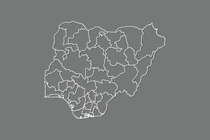 Nigeria map with border lines of states using gray color on dark background vector