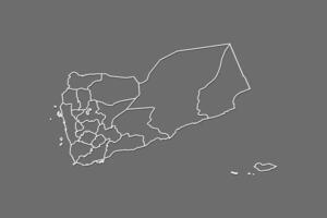 Yemen map with border lines of regions using gray color on dark background vector