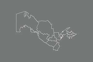 Uzbekistan map with border lines of regions using gray color on dark background vector