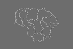 Lithuania map with border lines of regions using gray color on dark background vector