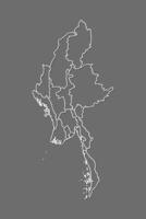Myanmar map with border lines of provinces using gray color on dark background vector