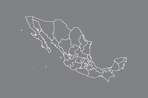Mexico map with border lines of states using gray color on dark background vector