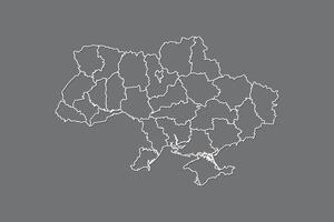 Ukraine map with border lines of regions using gray color on dark background vector