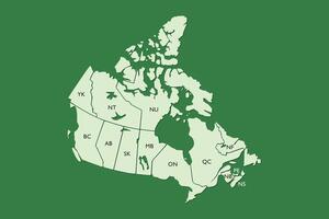 Canada map land area with state names on green background illustration vector