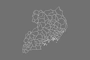 Uganda map with border lines of districts using gray color on dark background vector