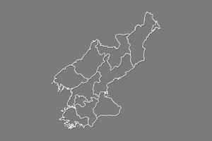 North Korea map with border lines of provinces using gray color on dark background vector