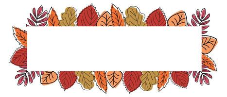 Autumn frame with leaves in doodle style. Autumn background with space for text. vector