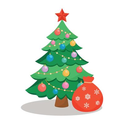 New Year and Christmas tree, decorated with multi-colored balls and garlands.