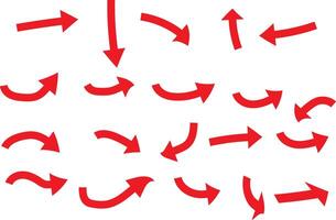 simple red color hand drawn different shapes errow icon set vector