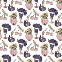 Bold contrast seamless pattern with contour drawing of organic fruits. Botanical drawings. Vegan food concept isolated on white background in boho style vector