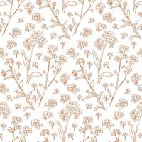 Floral contrast seamless pattern with doodle forget me not flowers and branches. Summer hand drawn contrast illustration isolated on white background. Best for wrapping, textile, paper, wallpaper vector