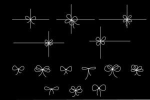 Gift bow icon. Ribbon with knot line drawings set. Outline minimal tie hand drawn sketch vector