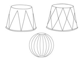Circus ball and podium line illustrations set. Hand drawn isolated doodles. Outline sketch vector