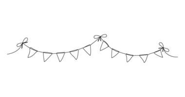 One line flags garland with bow. Celebration party hand drawn elements. continuous outline isolated illustration vector
