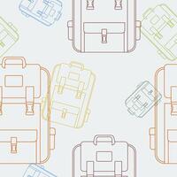 Editable Outline Style School Bags Vectorised Illustration in Various Colors as Seamless Pattern for Creating Background of Education or Vacation Design vector