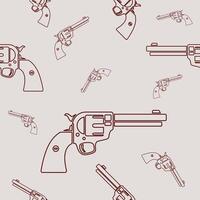 Editable Outline Classic Vintage Revolver Gun Vectorized Illustration Seamless Pattern for Creating Background of Wild Western Culture Design vector
