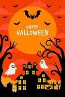 happy halloween vertical banner illustration design in flat style vector