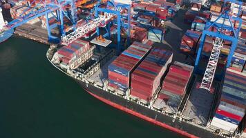 Drone view of the cargo terminal with cargo ships video