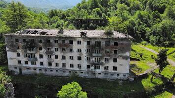 Aerial view of abandoned mountain buildings video