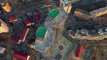 Drone view of a modern skyscraper located in the center of Vladivostok video