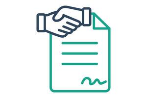 Contract icon. document with handshake. line icon style. icon related to law and justice. law elements illustration vector