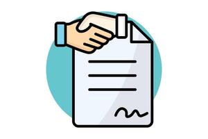 Contract colored outline icon. document with handshake. icon related to law and justice. law elements illustration vector