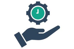 Time management icon. solid icon style. hand with gear and clock. icon related to efficiency. productivity elements illustration vector