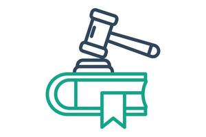 Law icon. line icon style. book with gavel. icon related to law and justice. law elements illustration vector