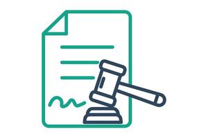 Legal document icon. document with gavel. line icon style. icon related to law and justice. legal elements illustration vector