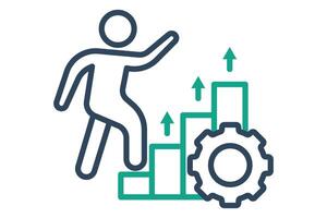 Process improvement icon. line icon style. people climb charts and gear. icon related to efficiency. productivity elements illustration vector