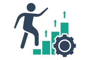 Process improvement icon. solid icon style. people climb charts and gear. icon related to efficiency. productivity elements illustration vector