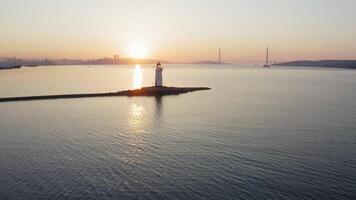 Drone view of the old Tokarevsky lighthouse at dawn video