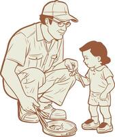 Father and child having a science-themed scavenger hunt vector