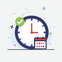 Online flight schedule on flat design. Business graphic design task scheduling with check mark icon vector