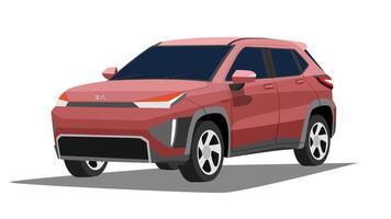Objec perspective design of EV car site SUV cross over red color. Wih shadow and isolated white background. vector