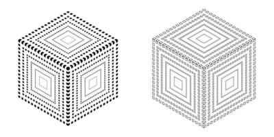 Cube circle concentric dotted square geometric pattern. vector