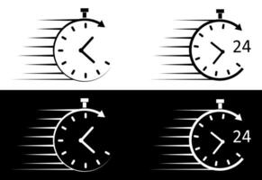 Fast delivery icons with timer. 24hrs support service symbol. vector